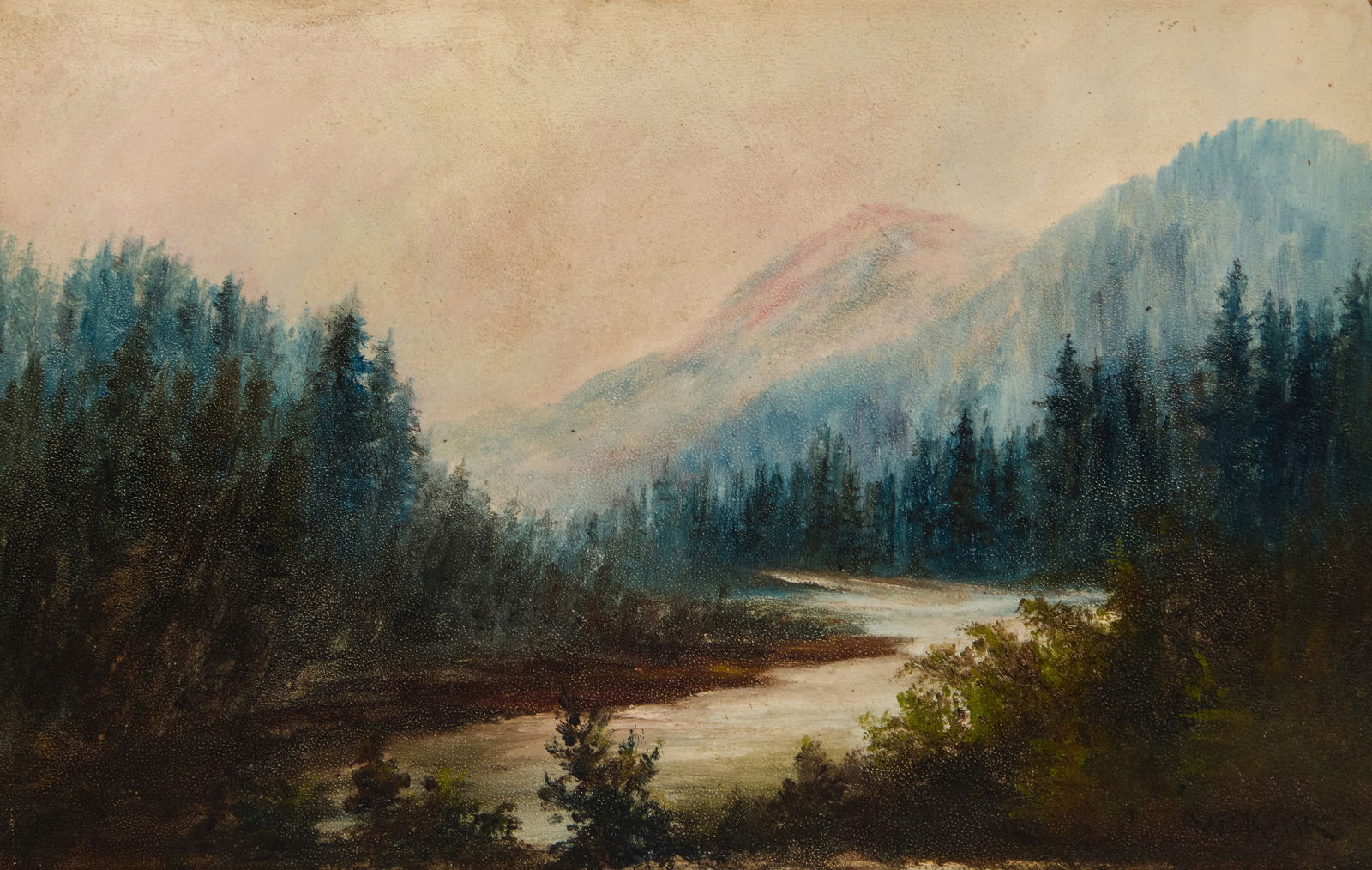 William Keith (1838-1911), Landscape with river: William Keith(1838-1911)Landscape with riverOil on boardSigned lower right: W. Keith8.5" H x 13.25" W