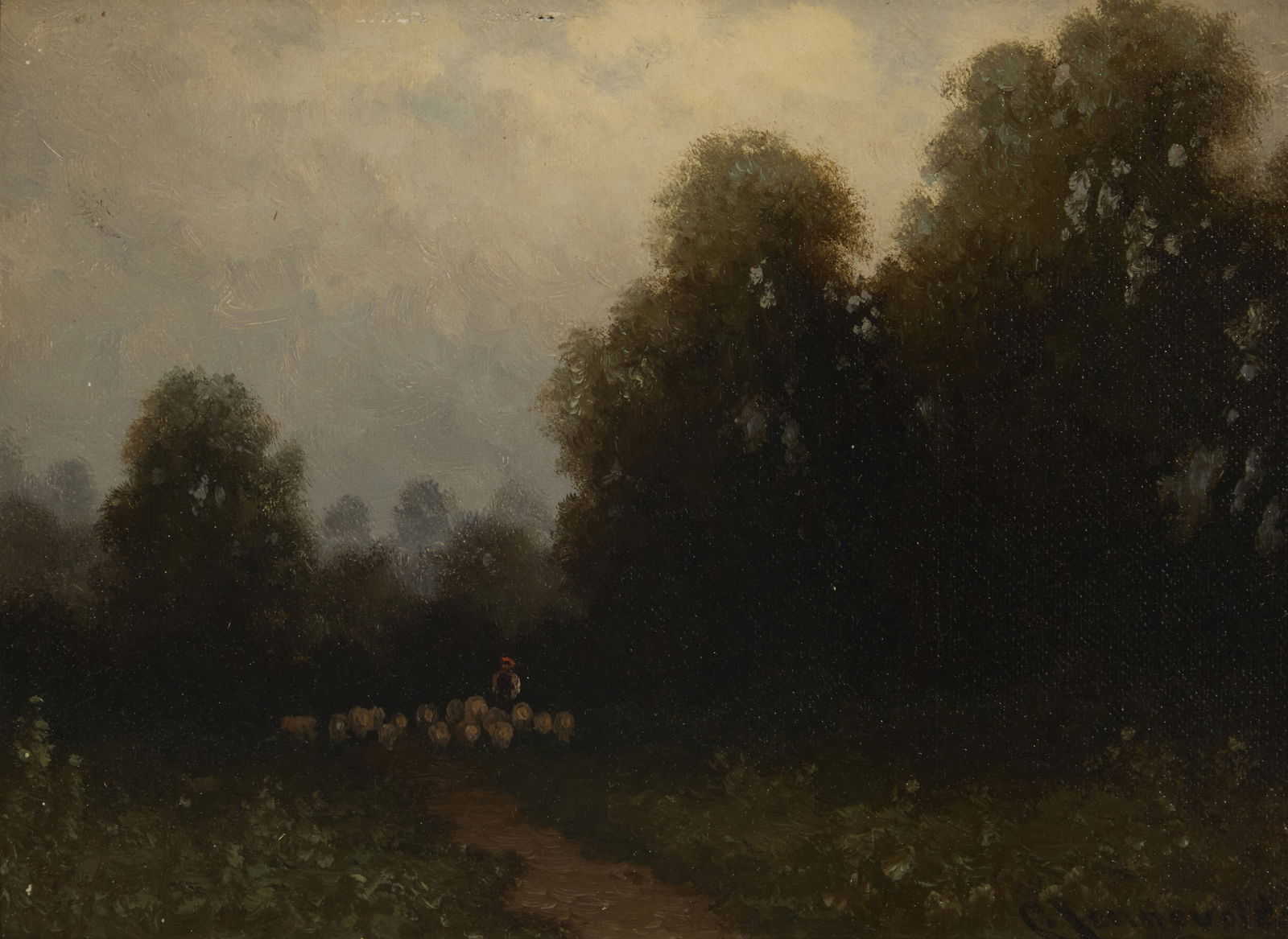 Carl Jonnevold (1856-1955), Sheepherder and flock walking through a California landscape (1 of 5)