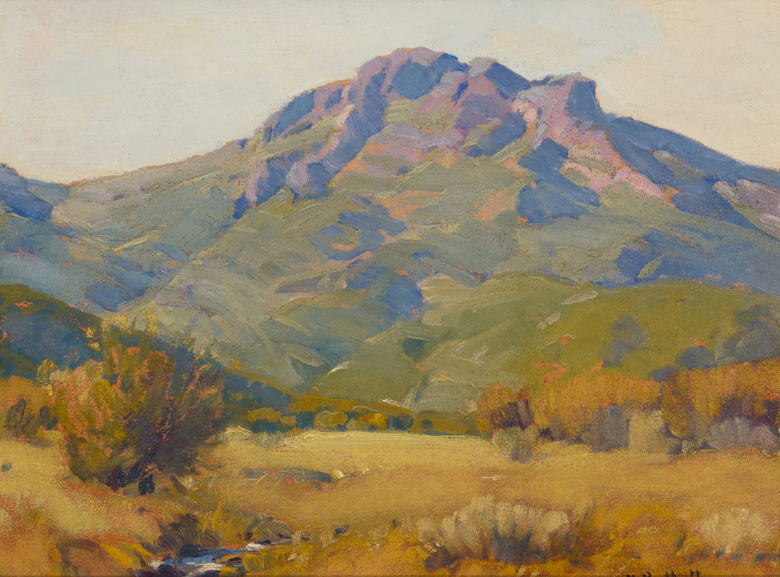 Hanson Duvall Puthuff (1875-1972), "Upland Meadow," circa 1925: Hanson Duvall Puthuff(1875-1972)"Upland Meadow," circa 1925Oil on boardSigned lower right, partially obstructed by the frame: H. Puthuff; signed again and titled verso; titled again and dated on a gal