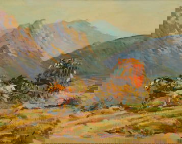 Marjorie Reed (1915-1996), Red wagon through a western landscape