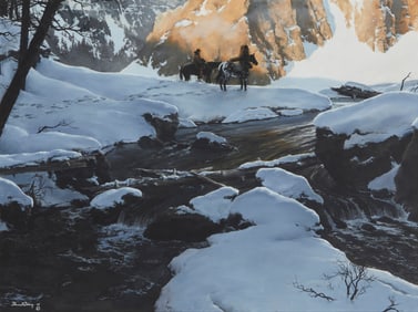 Dennis M. Doheny (b. 1956), "Snow Landscape with Indians," 1978