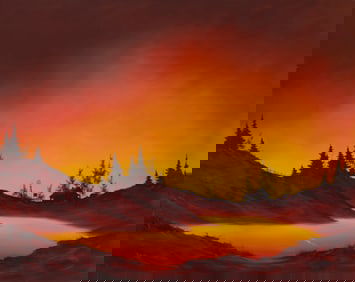 Heinie Hartwig (b. 1937), Ranch in a sunset landscape