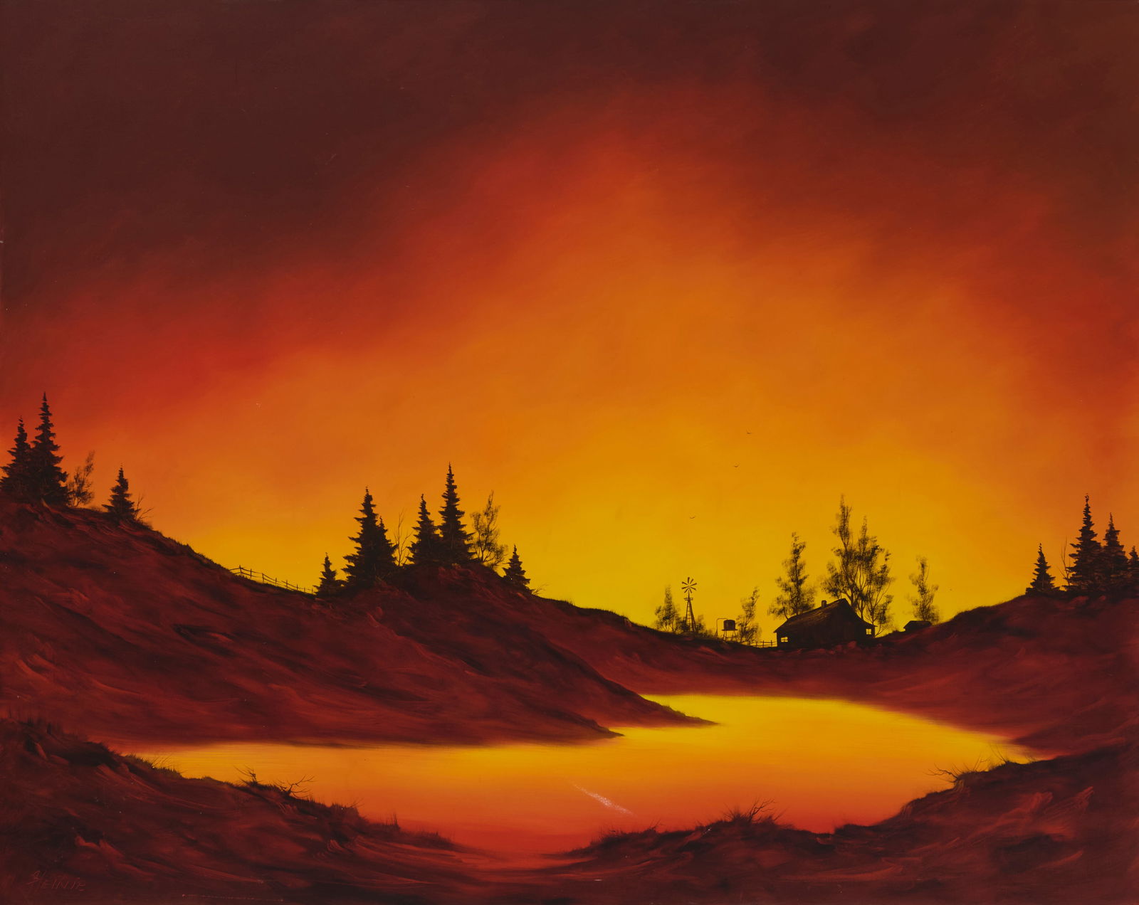 Heinie Hartwig (b. 1937), Ranch in a sunset landscape (1 of 6)