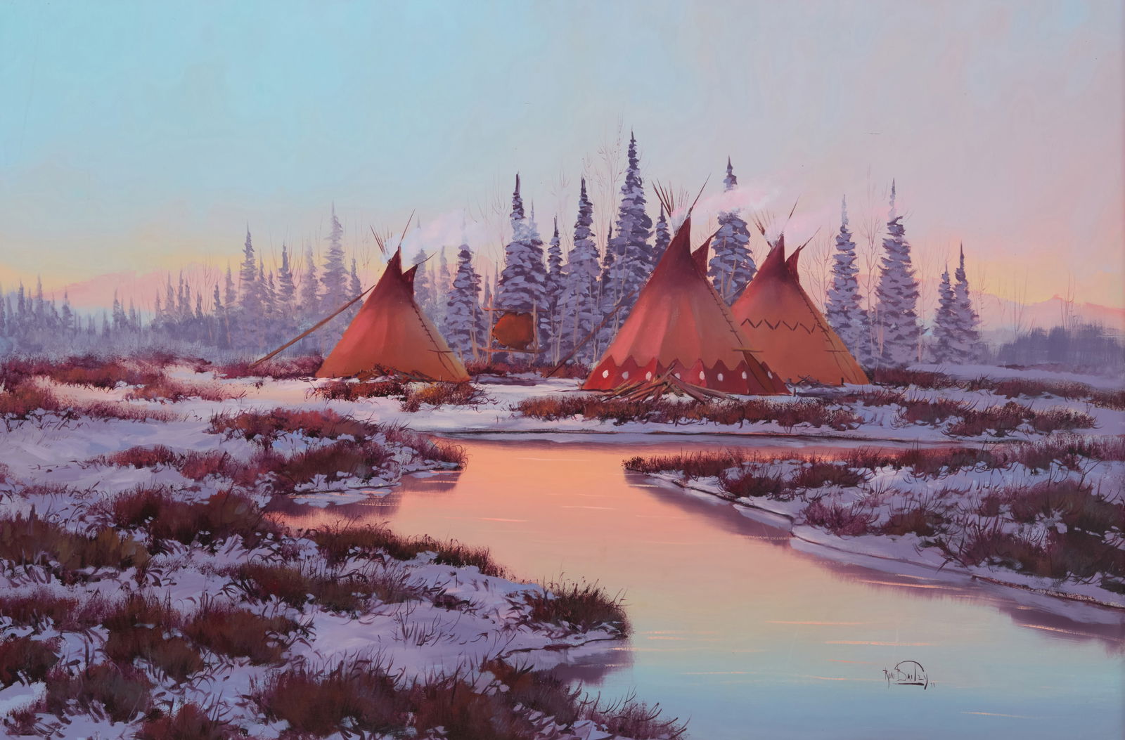 Ron Bailey (1943-1983), Three teepees by the river bend, 1971 (1 of 5)