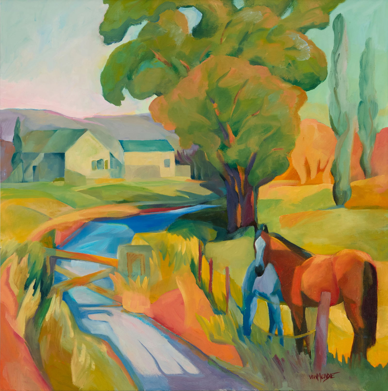 Hita von Mende (b. 20th century), Horses watering along a stream (1 of 5)