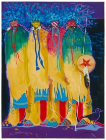 Jim Nelson (1943-2022), Four Indigenous warriors and a crow