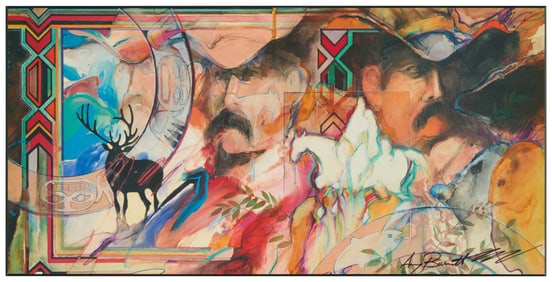 Amy Burnett (b. 1944), Abstract composition of man and elk