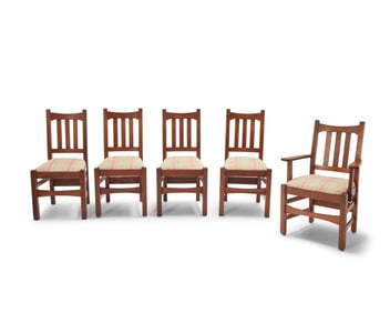 Four Stickley Brothers side chairs, no. 479 1/2 and an armchair, no. 479 1/4