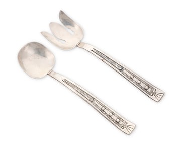 A Santa Fe sterling silver salad serving set