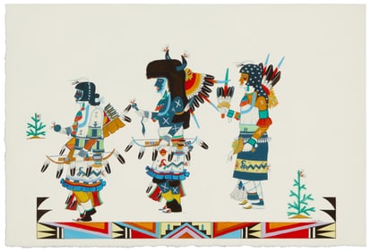 Michael (Oyegi Pin) Padilla (b. 1960, Tewa), Three Native American dancers