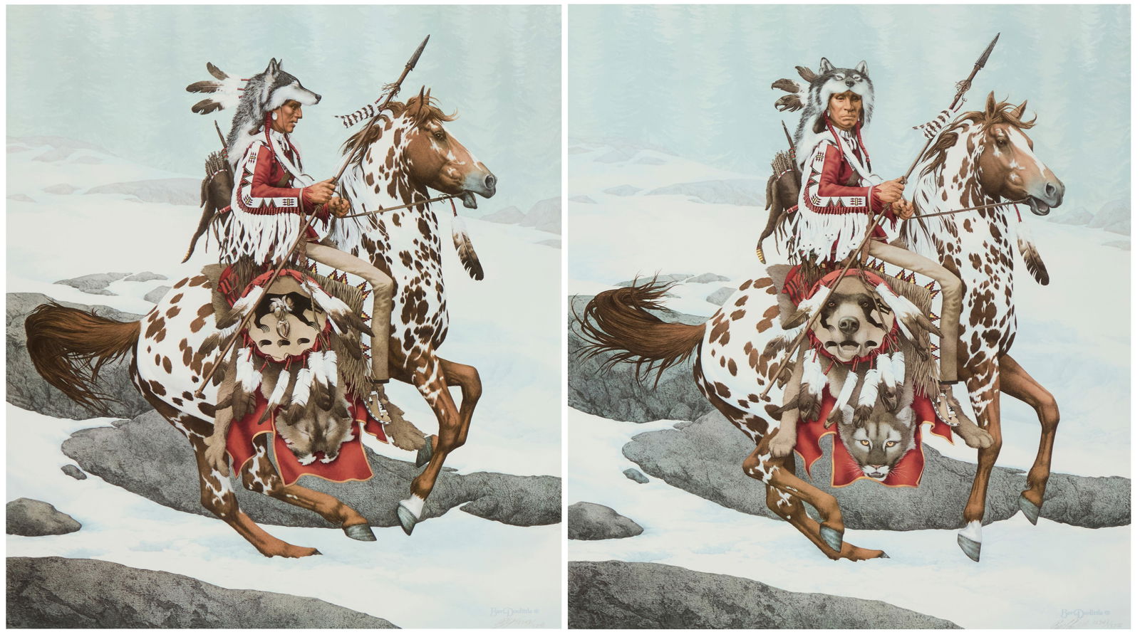 Bev Doolittle (b. 1947), "Guardian Spirits," 1986-87: Bev Doolittle(b. 1947)"Guardian Spirits," 1986-87Each: Offset lithograph in colors on paperEdition of each: 12,348/13,238Each signed or initialed and numbered in pencil, and with the printed signature