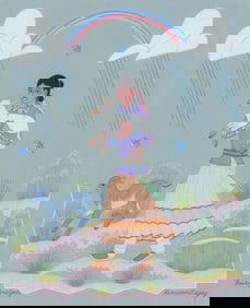 Harrison (Haskay Yahne Yah) Begay (1917-2012, Navajo/Dine), Shepherdess and lamb