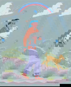 Harrison (Haskay Yahne Yah) Begay (1917-2012, Navajo/Dine), Shepherd and lamb