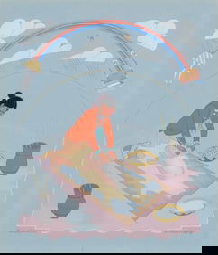 Harrison (Haskay Yahne Yah) Begay (1917-2012, Navajo/Dine), Mashing corn