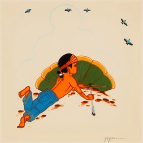 Beatien Yazz (1928-2013, Navajo/Dine), Young hunter with bow and arrow
