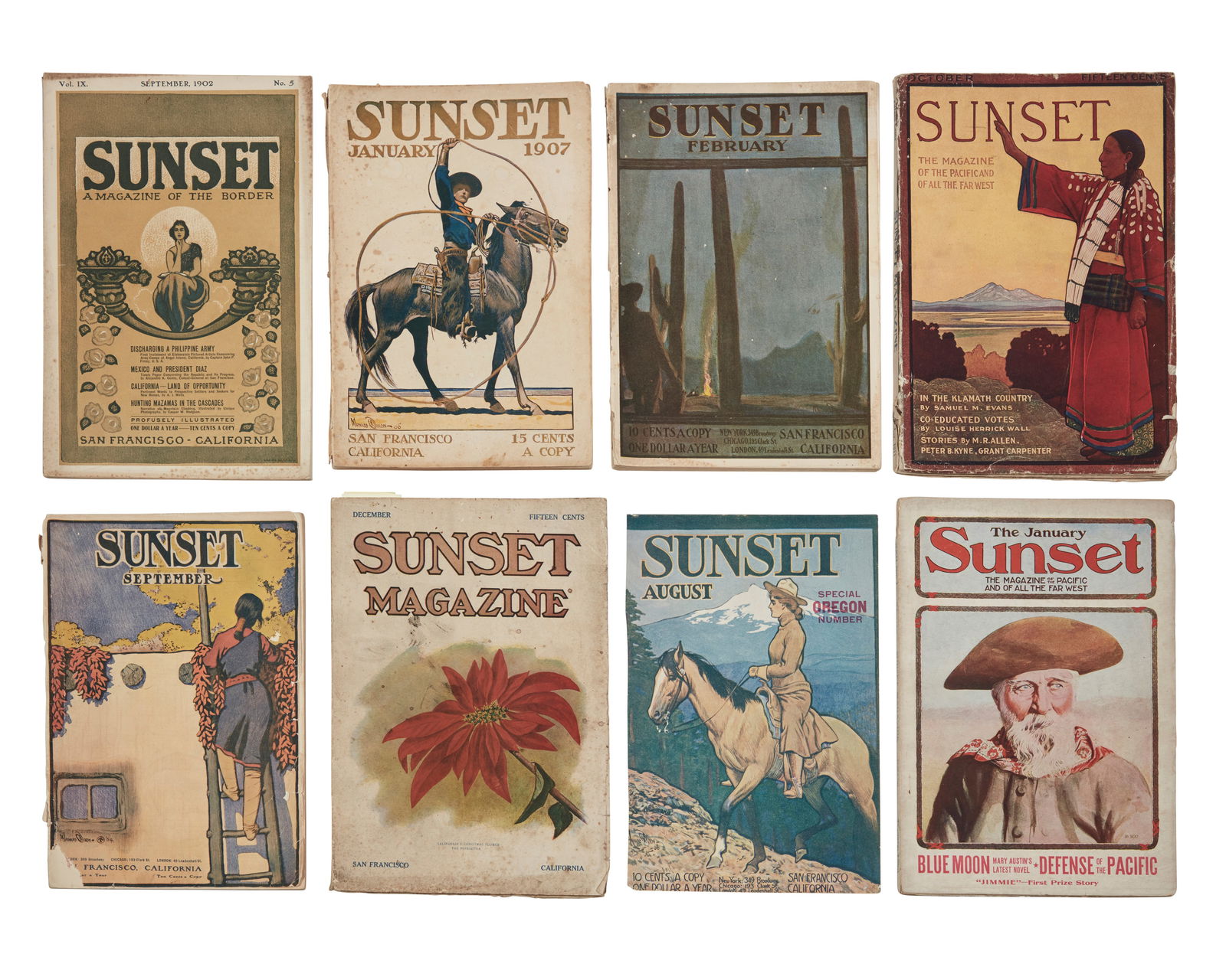 Maynard Dixon (1875-1946): Maynard Dixon (1875-1946)A collection of "Sunset" magazines with illustrated covers, 1902-1911Softcover bookletsAiken, Charles Sedgwick, ed. "Sunset." September 1902-October 1911. San Francisco: Passe