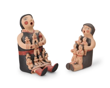 Two Jemez Pueblo pottery figures