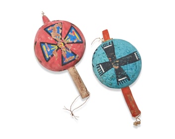 Two early Hopi Pueblo polychrome dance rattles