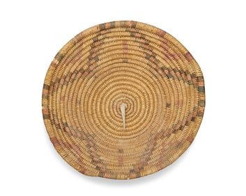 A polychrome Jicarilla Apache basketry tray