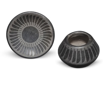 Crucita "Blue Corn" Calabaza (1921-1999, San Ildefonso Pueblo), Two blackware pottery vessels,