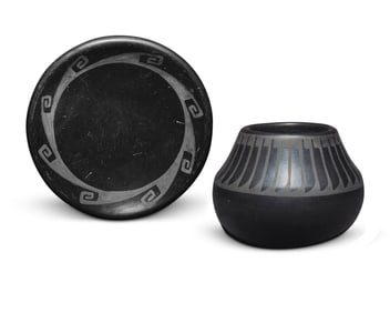 Maria Martinez & Popovi Da (1887-1980 & 1923-1971, San Ildefonso Pueblo), Two blackware pottery