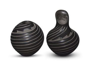 Denise Chavarria (b. 1959, Santa Clara Pueblo), Two blackware pottery vessels, late 20th/early 21st