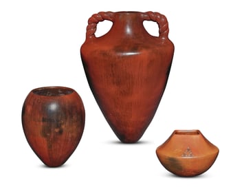 Alice Cling (b. 1946, Navajo/Dine), Three redware pottery vessels, late 20th/early 21st century