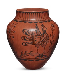 Christine Tosa (b. 1950, Jemez Pueblo), A large redware pottery vase, late 20th/early 21st century