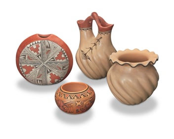 A group of Southwest Pueblo pottery vessels
