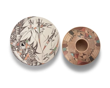 Two Southwest Pueblo polychrome pottery seed jars