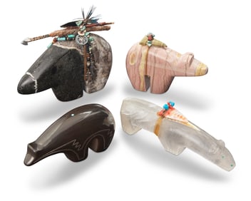 Four Southwest Pueblo carved stone bear fetish figures