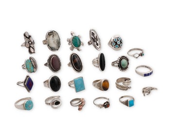 A group of Southwest-style silver and stone set rings