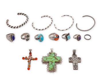 A group of Southwest silver and stone-set jewelry