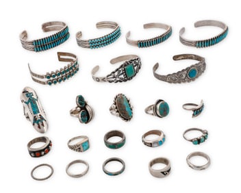 A group of Southwest silver and turquoise jewelry