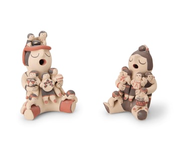 Two Jemez Pueblo pottery storytellers