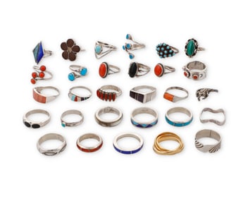 A group of Southwest-style silver and stone set rings