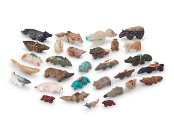 A group of Southwest Pueblo carved stone fox & badger fetish figures