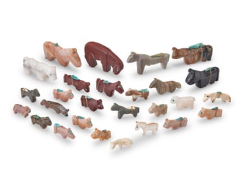 A group of Southwest Pueblo carved stone horse fetish figures