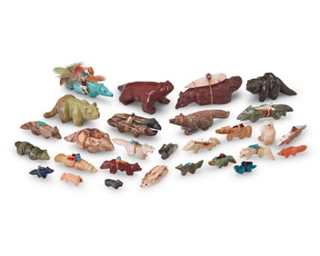 A group of Southwest Pueblo carved stone animal fetish figures