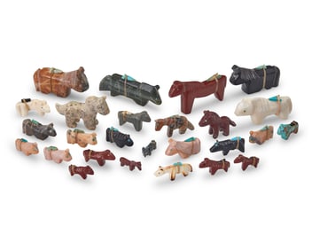 A group of Southwest Pueblo carved stone horse fetish figures