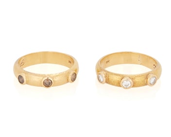 Elizabeth Locke: A Pair of Gold, Colored Diamond and Diamond Rings