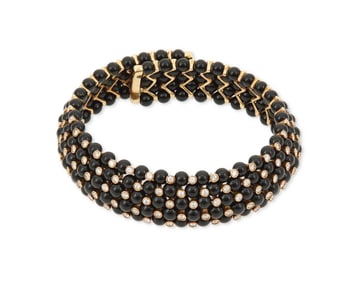 An 18K Gold, Onyx and Diamond Collar Necklace