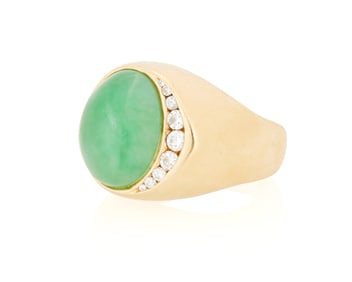 A 14K Gold, Jadeite Jade and Diamond Ring