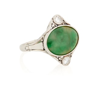 A Platinum, Jade and Diamond Ring