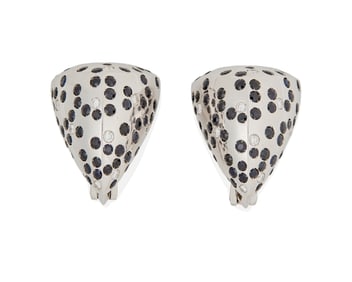 Cantamessa: A Pair of 18K White Gold and Sapphire Earrings