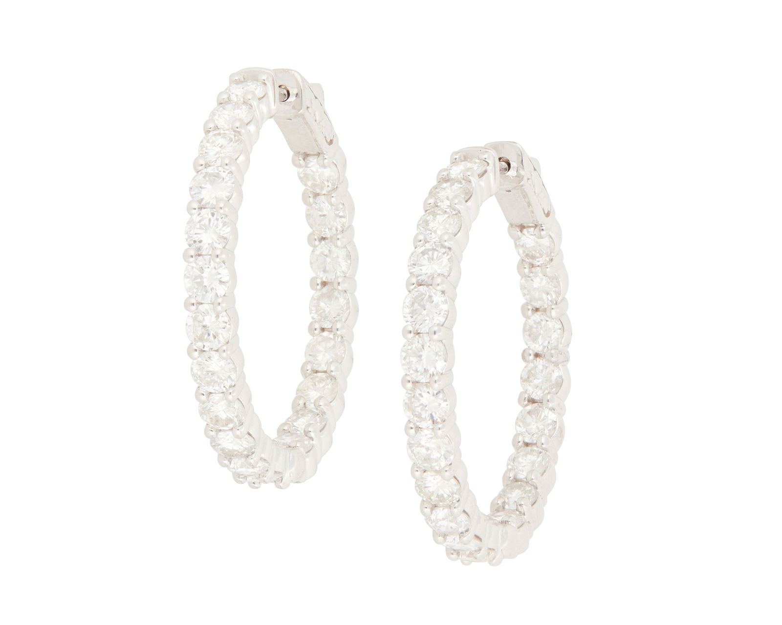 A Pair of 14K White Gold and Diamond Hoop Earrings (1 of 3)
