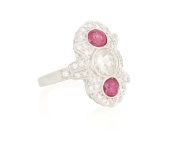 A 18K White Gold, Ruby and Diamond Ring