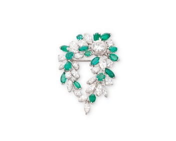 A Platinum, Emerald and Diamond Pendant/ Brooch