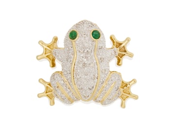 A 14K Bi-Color Gold, Emerald and Diamond Pendant/Brooch