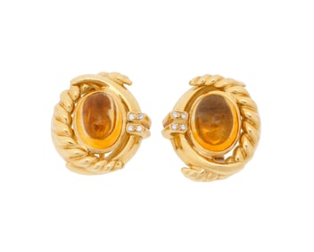 Joan Boyce: A Pair of 18K Gold and Citrine Earclips